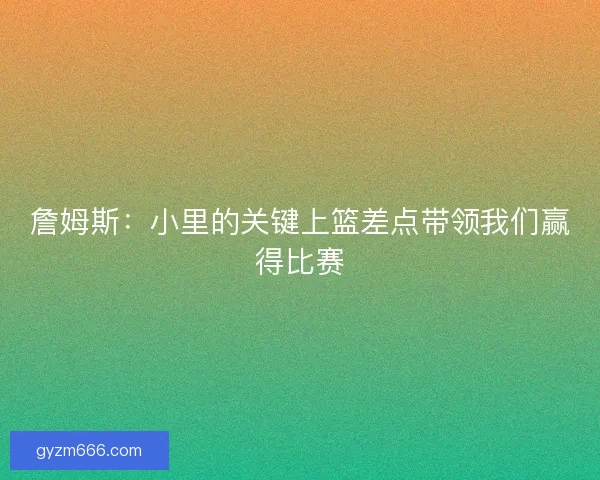 詹姆斯：小里的关键上篮差点带领我们赢得比赛