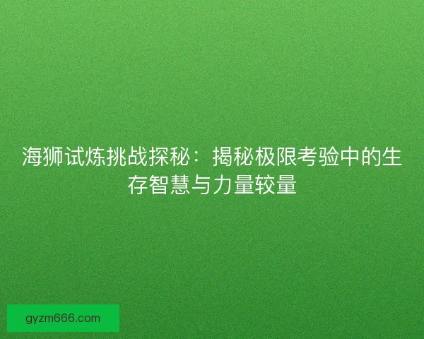 海狮试炼挑战探秘：揭秘极限考验中的生存智慧与力量较量